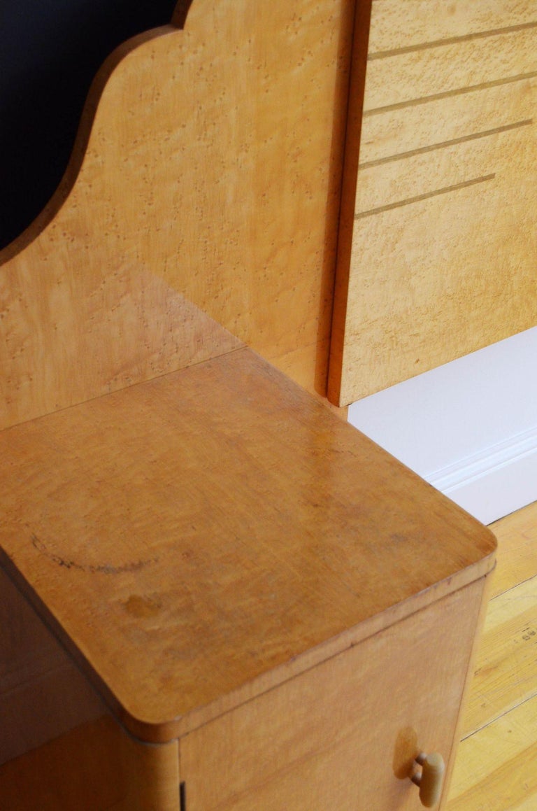 Art Deco Bird's Eye Maple Bedside and Bed For Sale at 1stDibs
