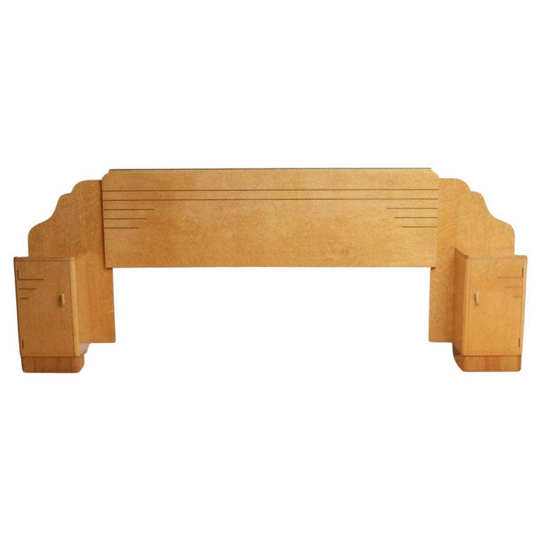Art Deco Bird's Eye Maple Bedside Cabinets and Bed For Sale at 1stDibs