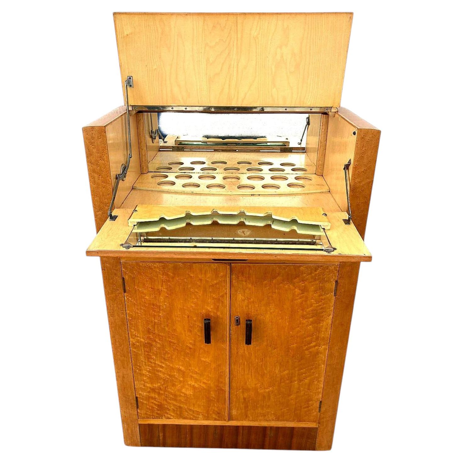 Art Deco Bird's-Eye Maple Cocktail Cabinet, Dry Bar, English, c 1930s
