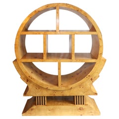Art Deco Vogelaugenahorn Zylindrische Étagère Bücherregal Vitrine