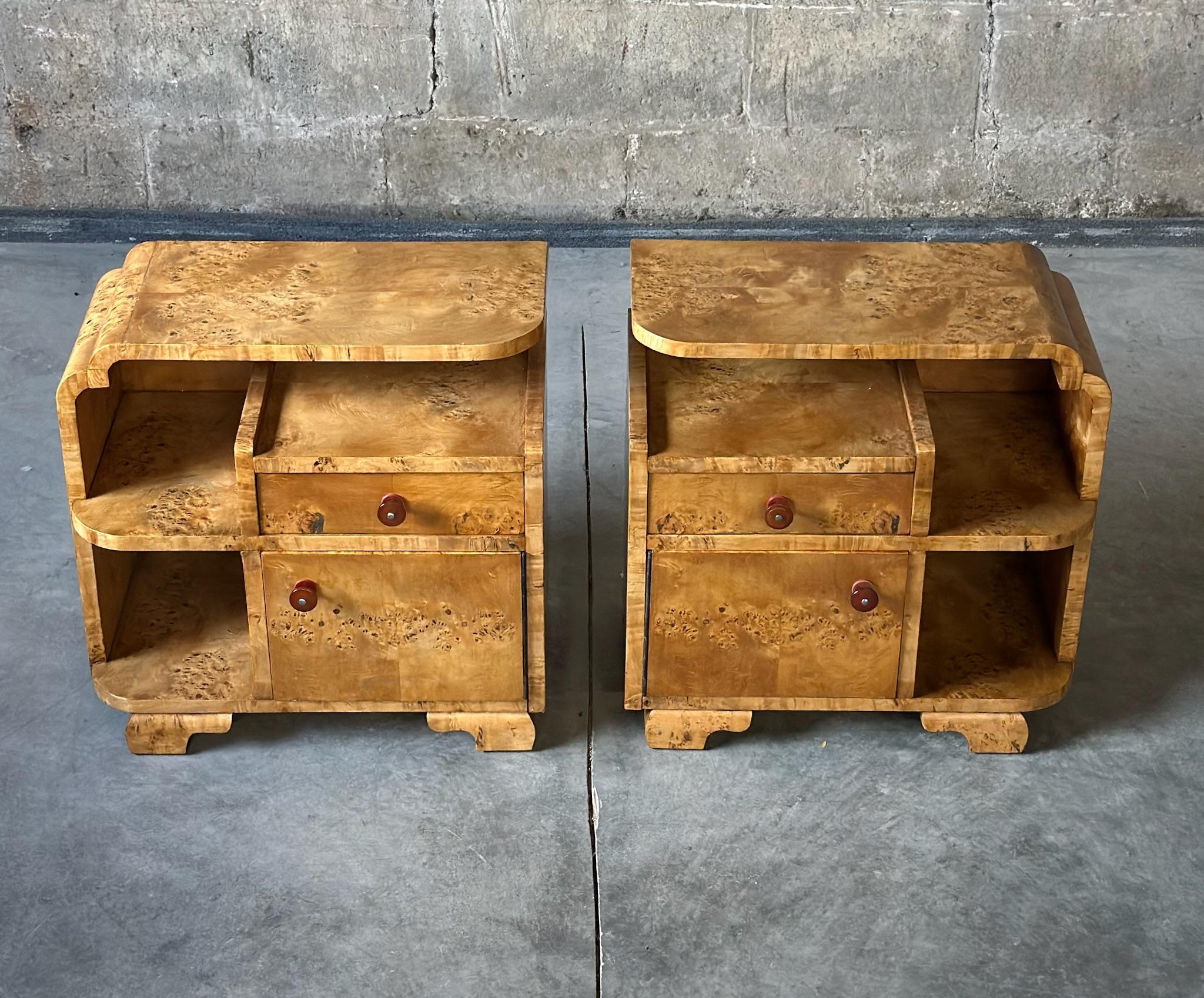Art Deco Birds Eye Maple Nightstands (A Pair) In Good Condition In Hudson, NY