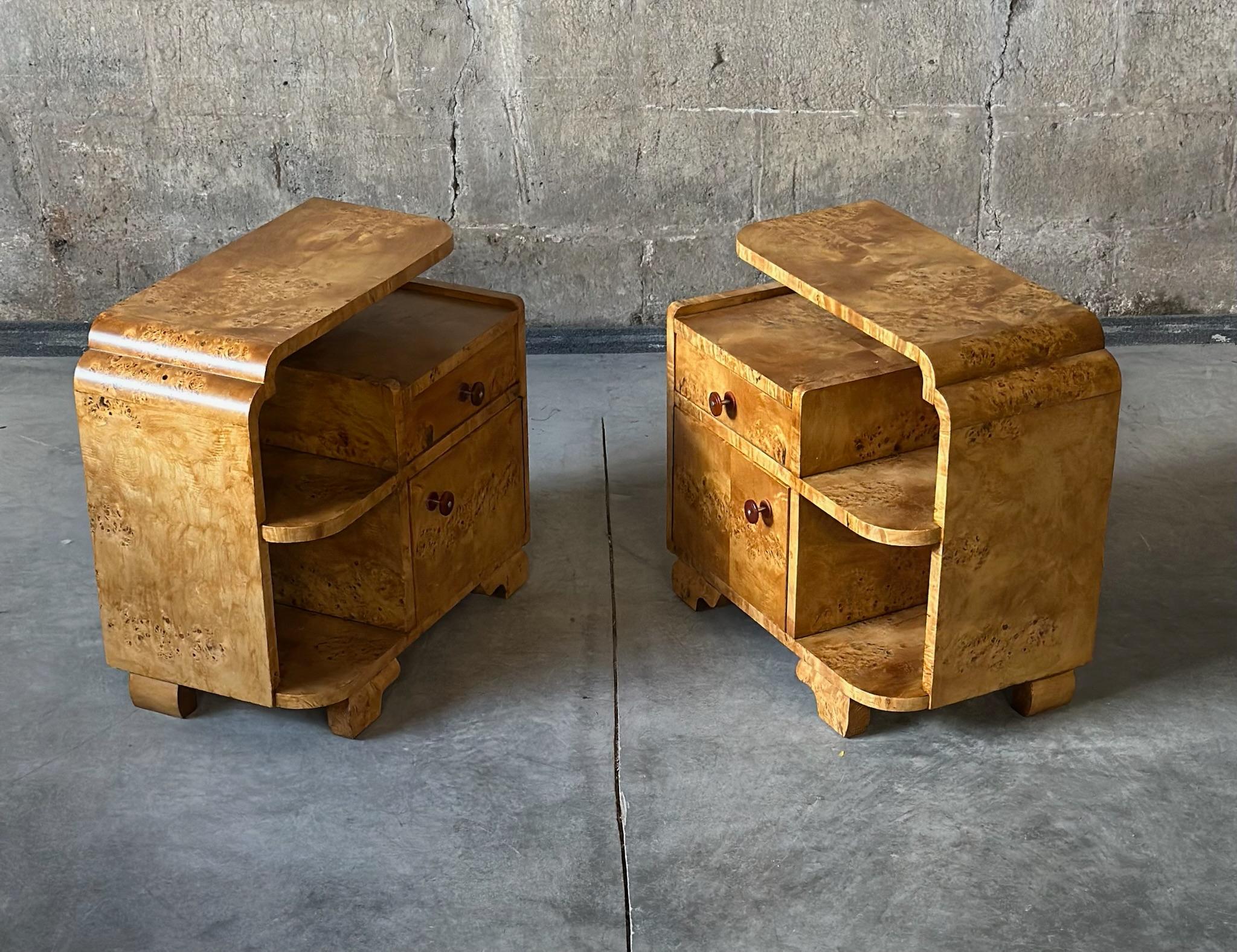 Mid-20th Century Art Deco Birds Eye Maple Nightstands (A Pair)