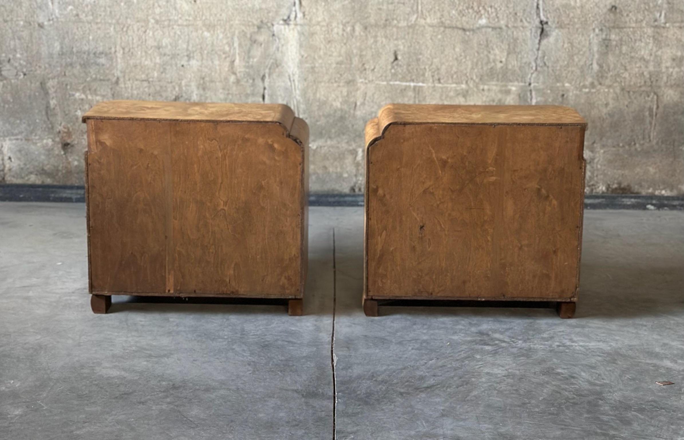 Birdseye Maple Art Deco Birds Eye Maple Nightstands (A Pair)