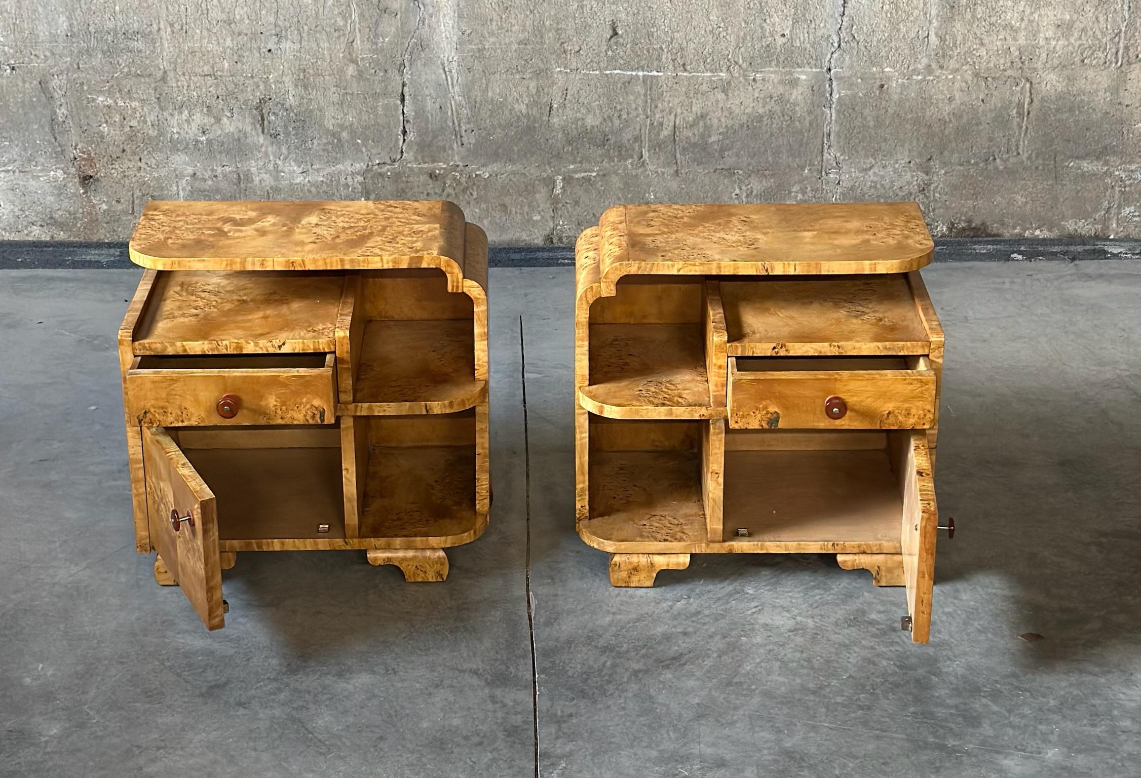 Art Deco Birds Eye Maple Nightstands (A Pair) 2