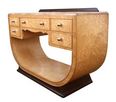 Art Deco Birds Eye Maple U Base Console Table, English, c1930