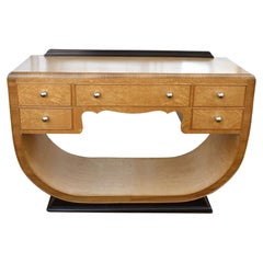 Retro Art Deco Birds Eye Maple U Base Console Table, English, c1930