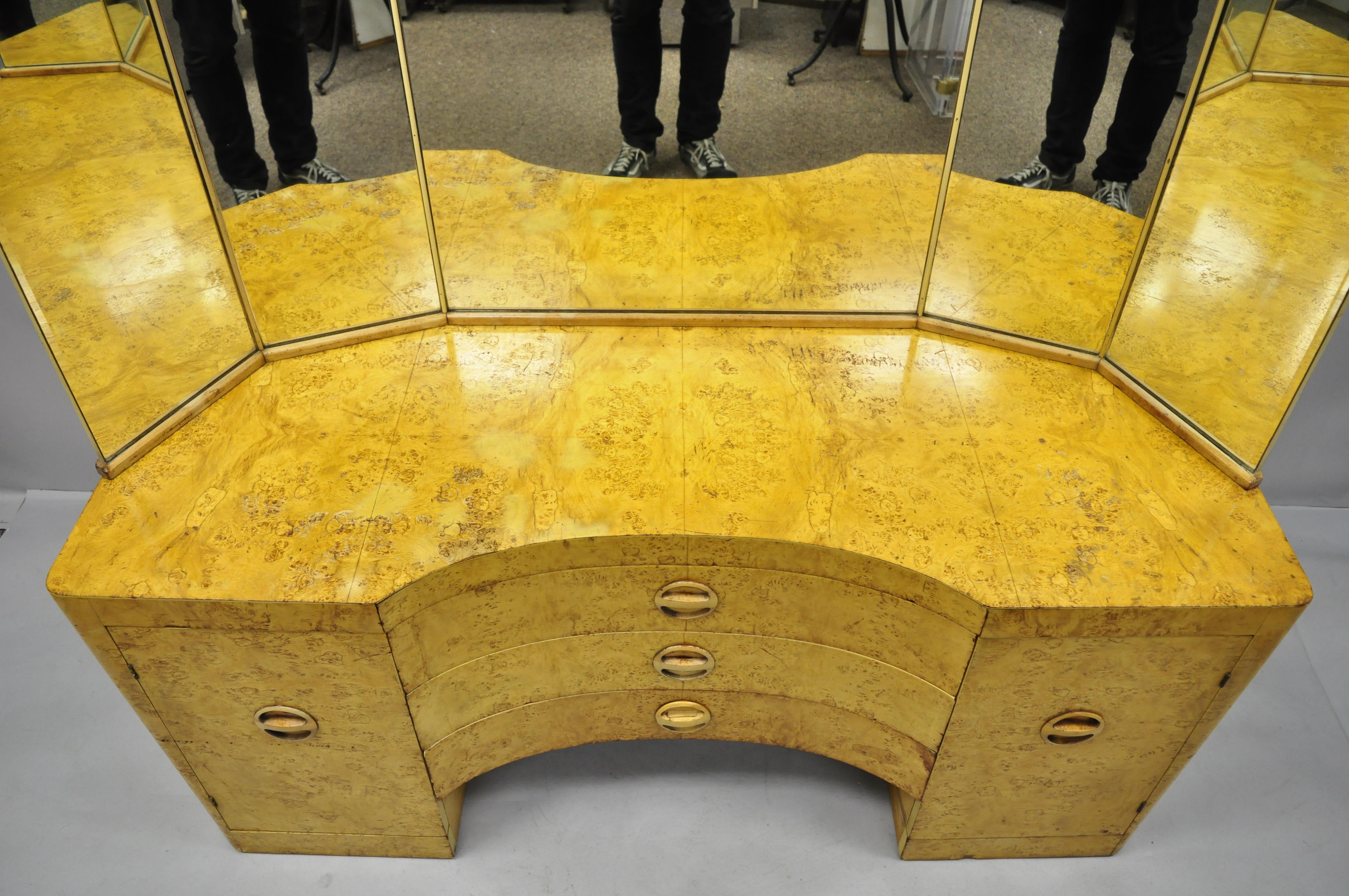 Art Deco Bird's-Eye Maple Vanity Table 5-Panel Mirror after Gilbert Rohde (amerikanisch)