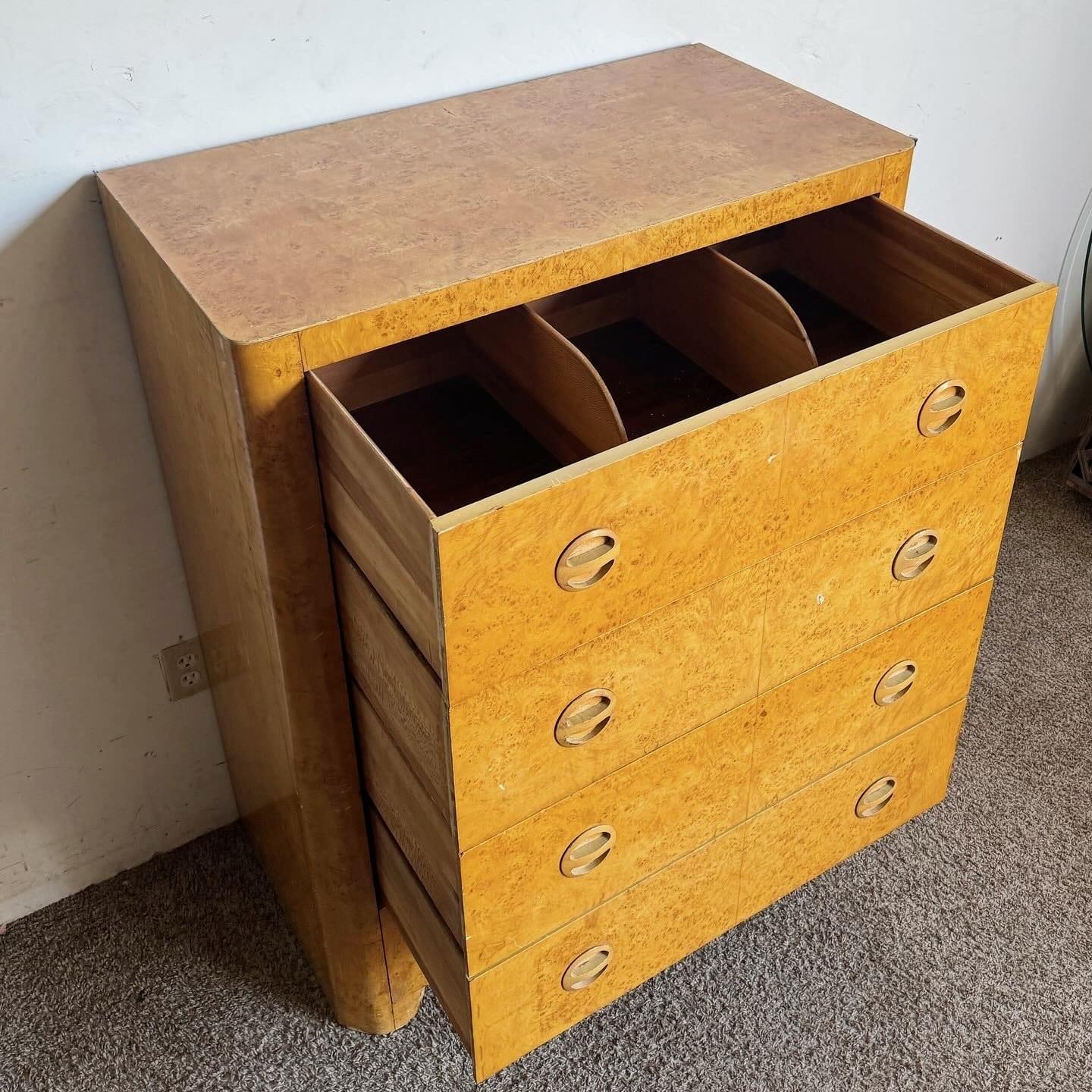 American Art Deco Birds Eye Maple Veneer Highboy With Cedar Storage in Bottom Drawer For Sale
