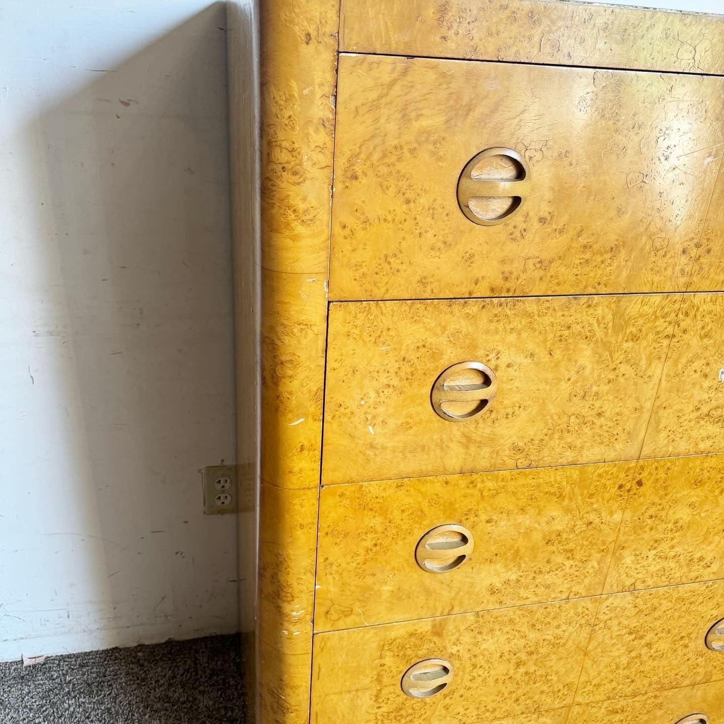 Wood Art Deco Birds Eye Maple Veneer Highboy With Cedar Storage in Bottom Drawer For Sale