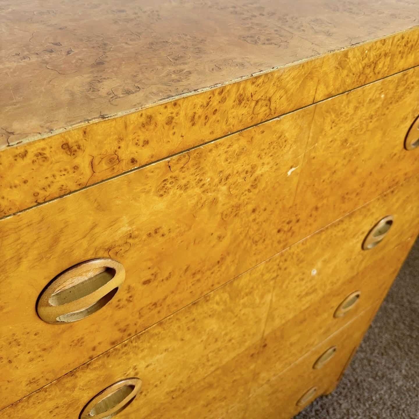 Art Deco Birds Eye Maple Veneer Highboy With Cedar Storage in Bottom Drawer For Sale 1