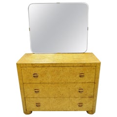 Art Deco Birdseye Maple 3-Drawer Dresser Chest after Gilbert Rohde with Mirror
