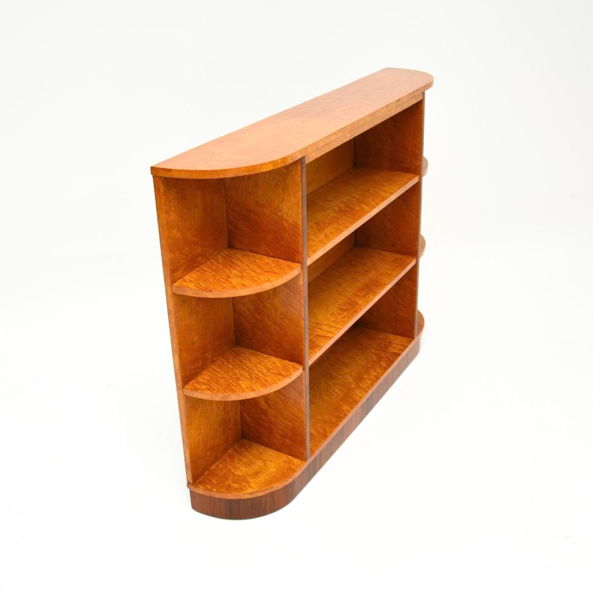 British Art Deco Birdseye Maple Open Bookcase For Sale