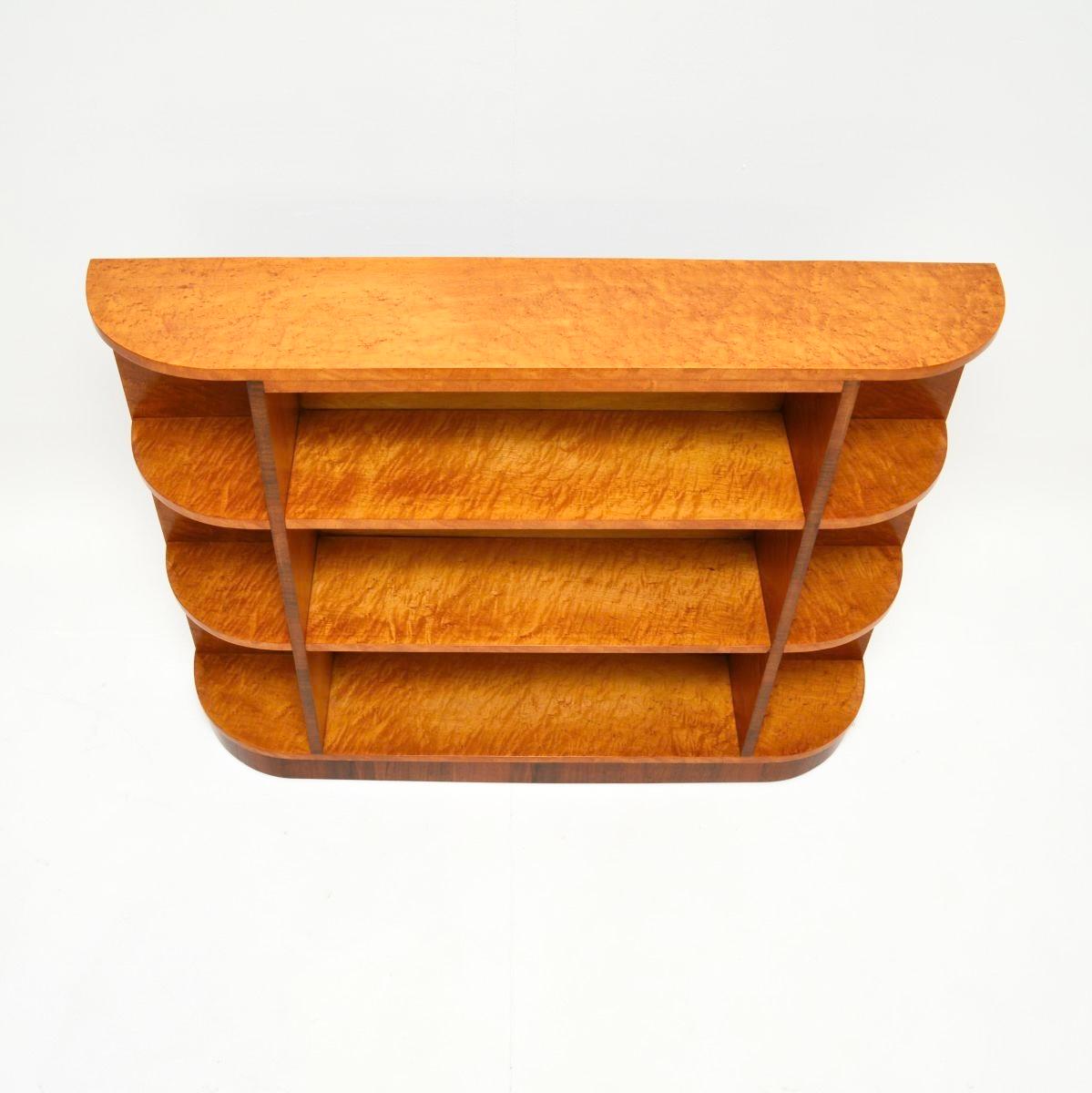 Mid-20th Century Art Deco Birdseye Maple Open Bookcase For Sale