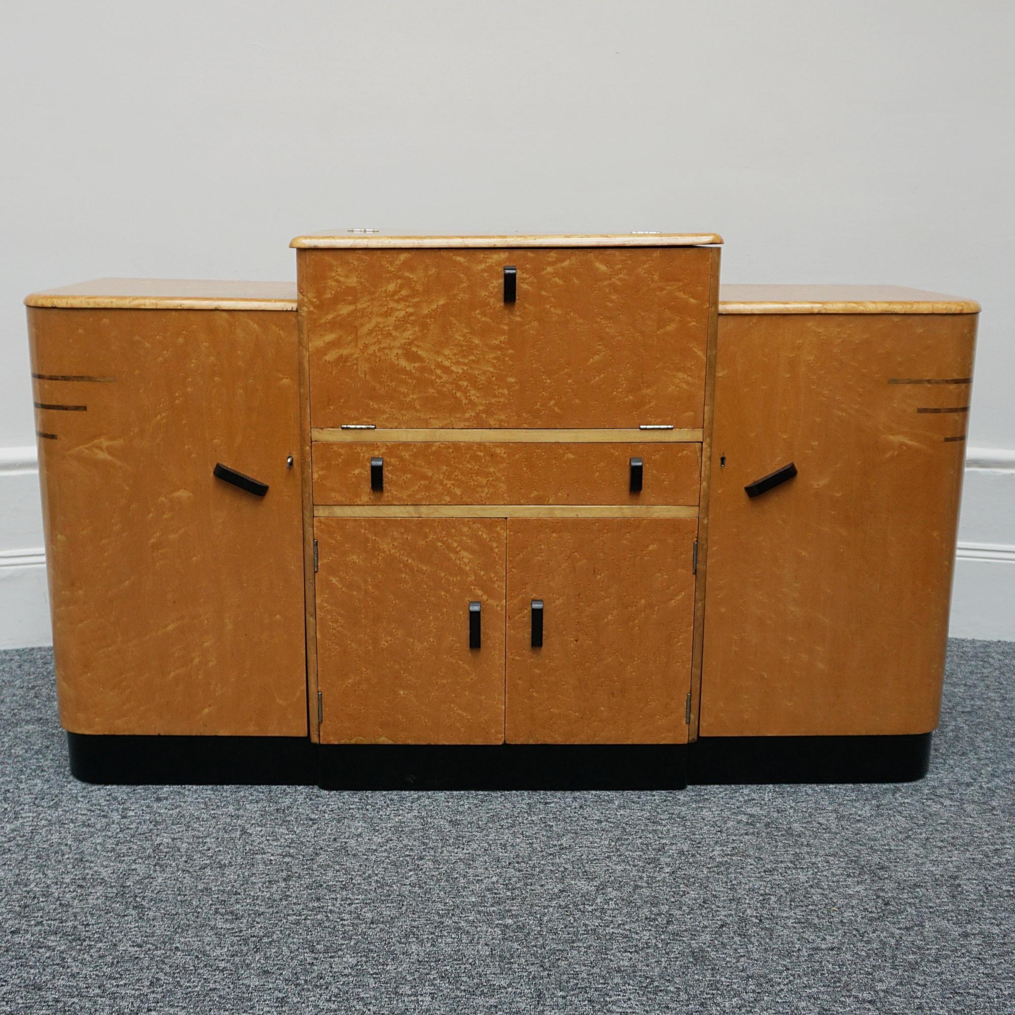 English Art Deco Birdseye Maple Sideboard For Sale