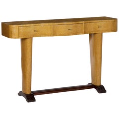 Art Deco Birdseye Maple Three-Drawer Console Table Brazil circa 1940-1960