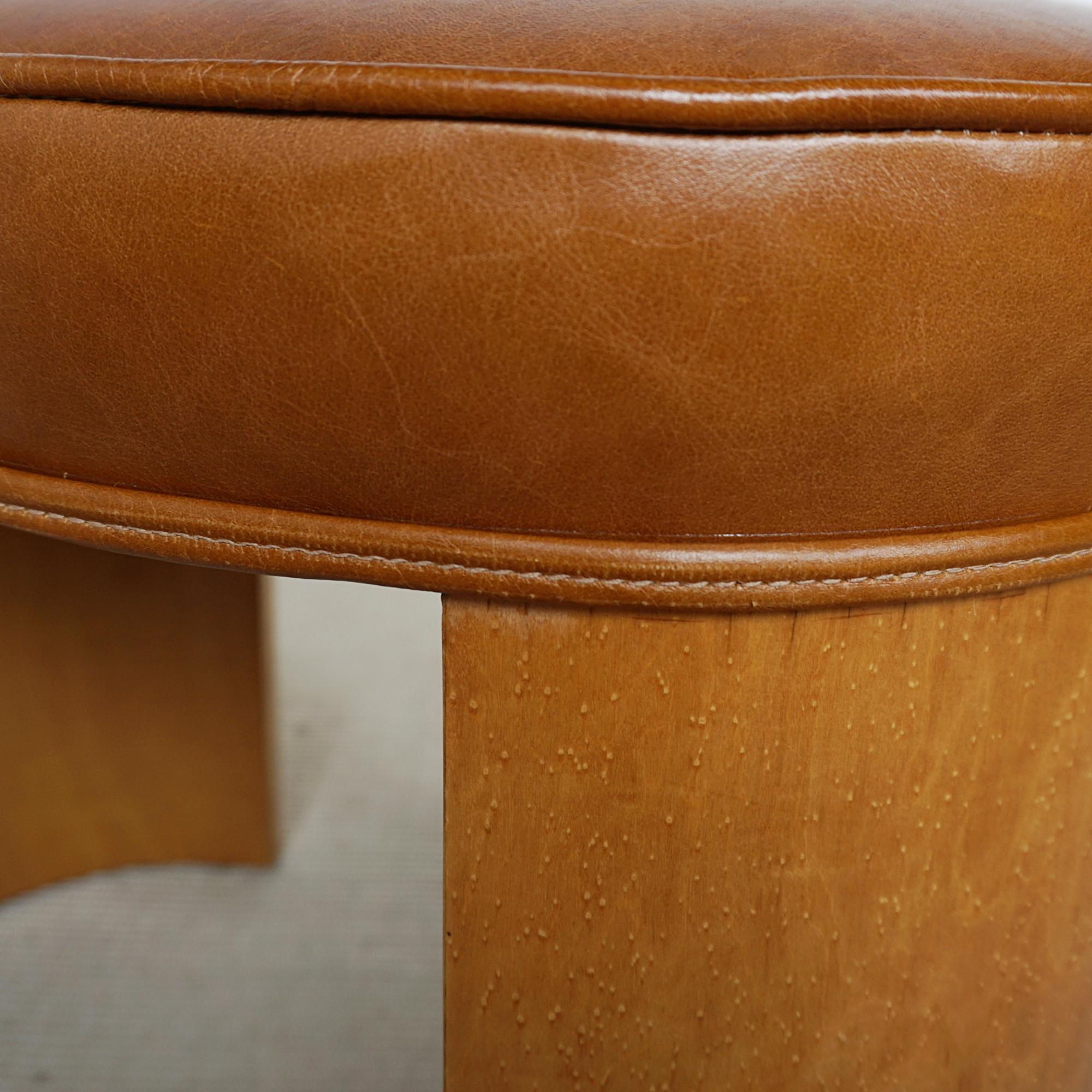 Art Deco Birdseye Maple Veneered Stool With Brown Leather Re-upholstery For Sale 3
