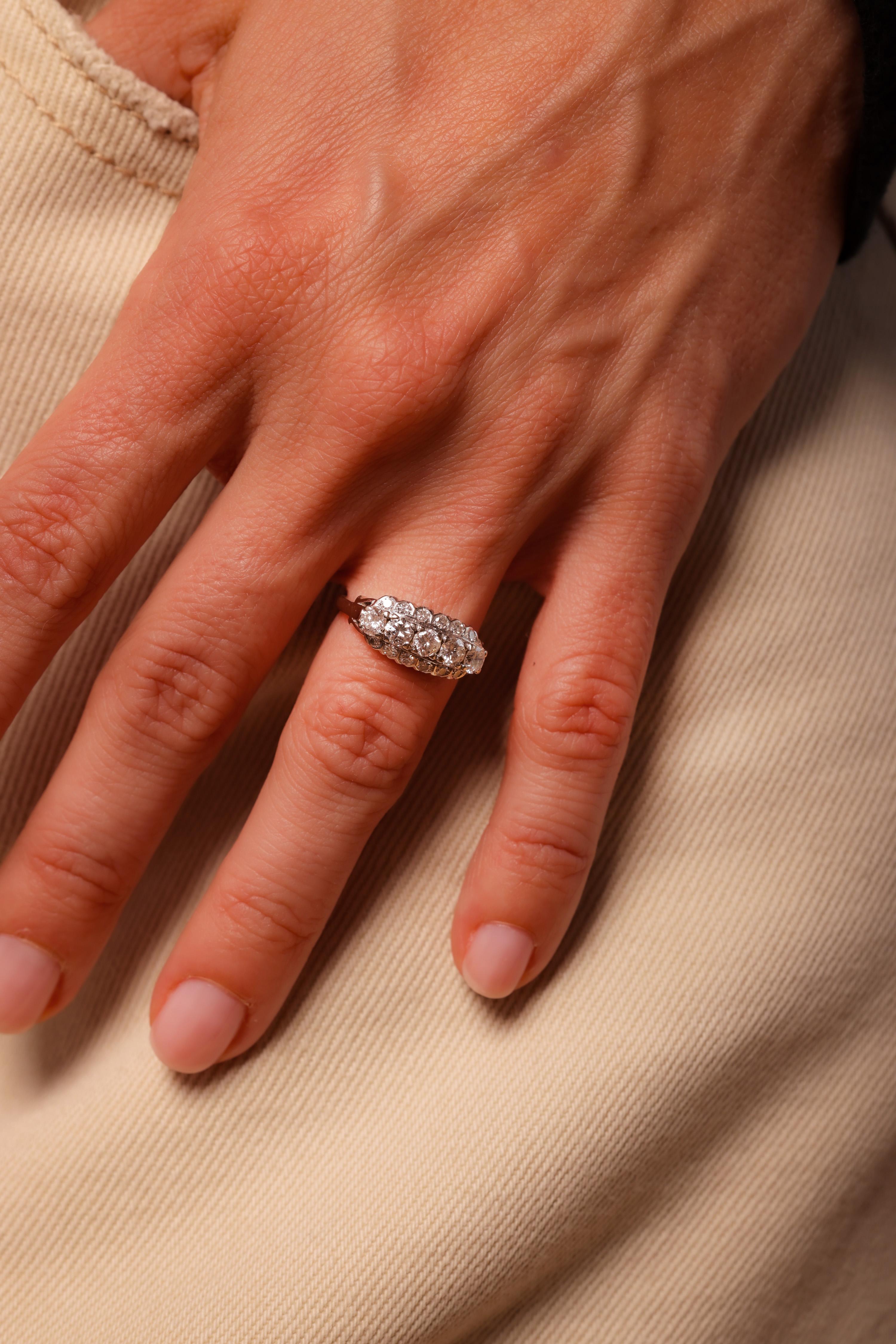 Art Deco Birks Diamant 18K Weißgold Band (Brillantschliff)