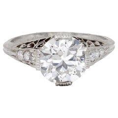 Anello di fidanzamento vintage Art Déco Birks con diamante "Old European", platino e motivo a spirale, certificato GIA