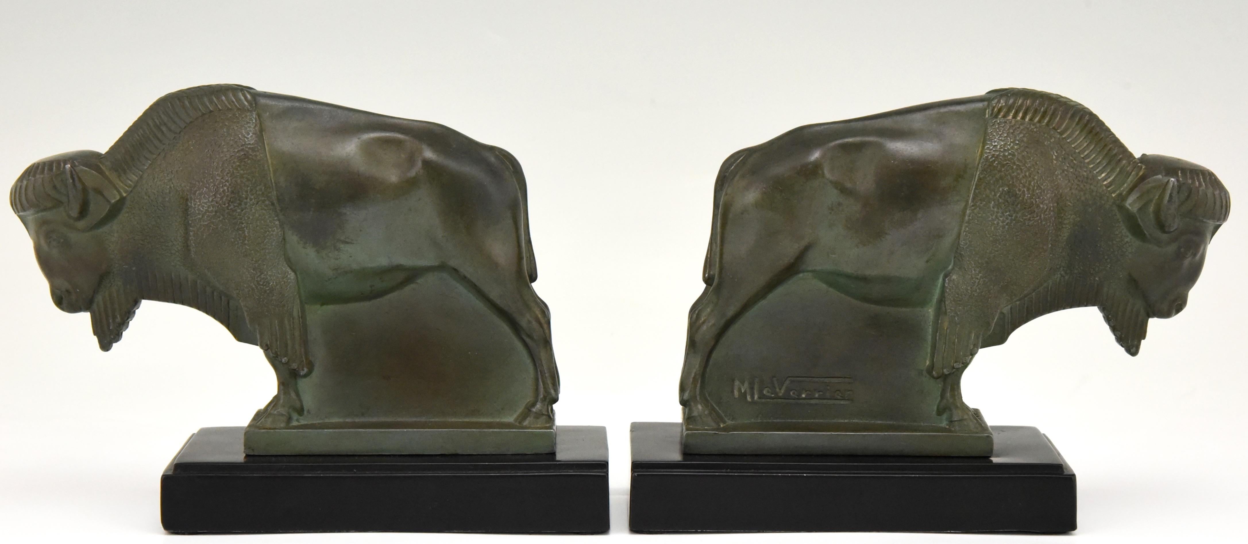 French Art Deco Bison Bookends Max Le Verrier, France, 1930