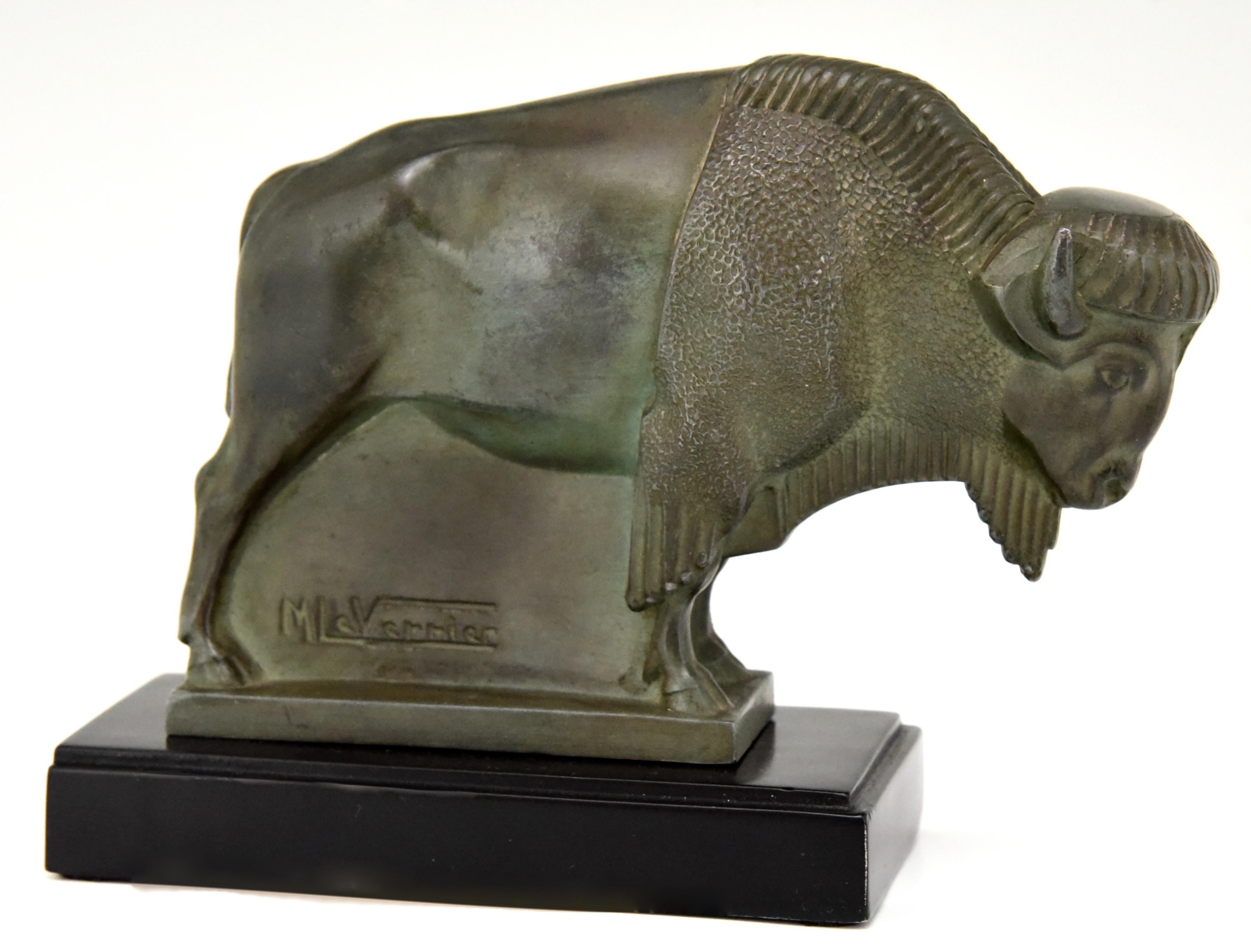 Mid-20th Century Art Deco Bison Bookends Max Le Verrier, France, 1930