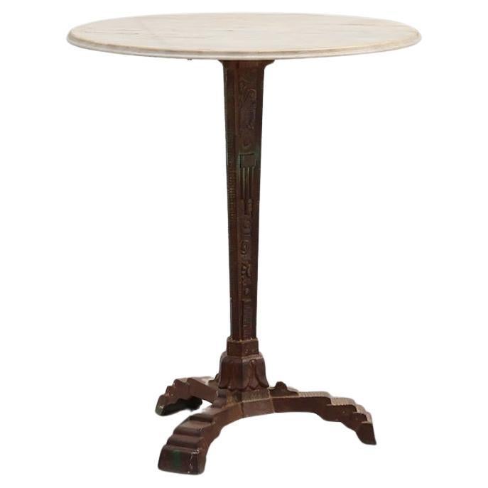 Table de bistrot Art déco en fonte avec plateau en marbre, France ca. 1925