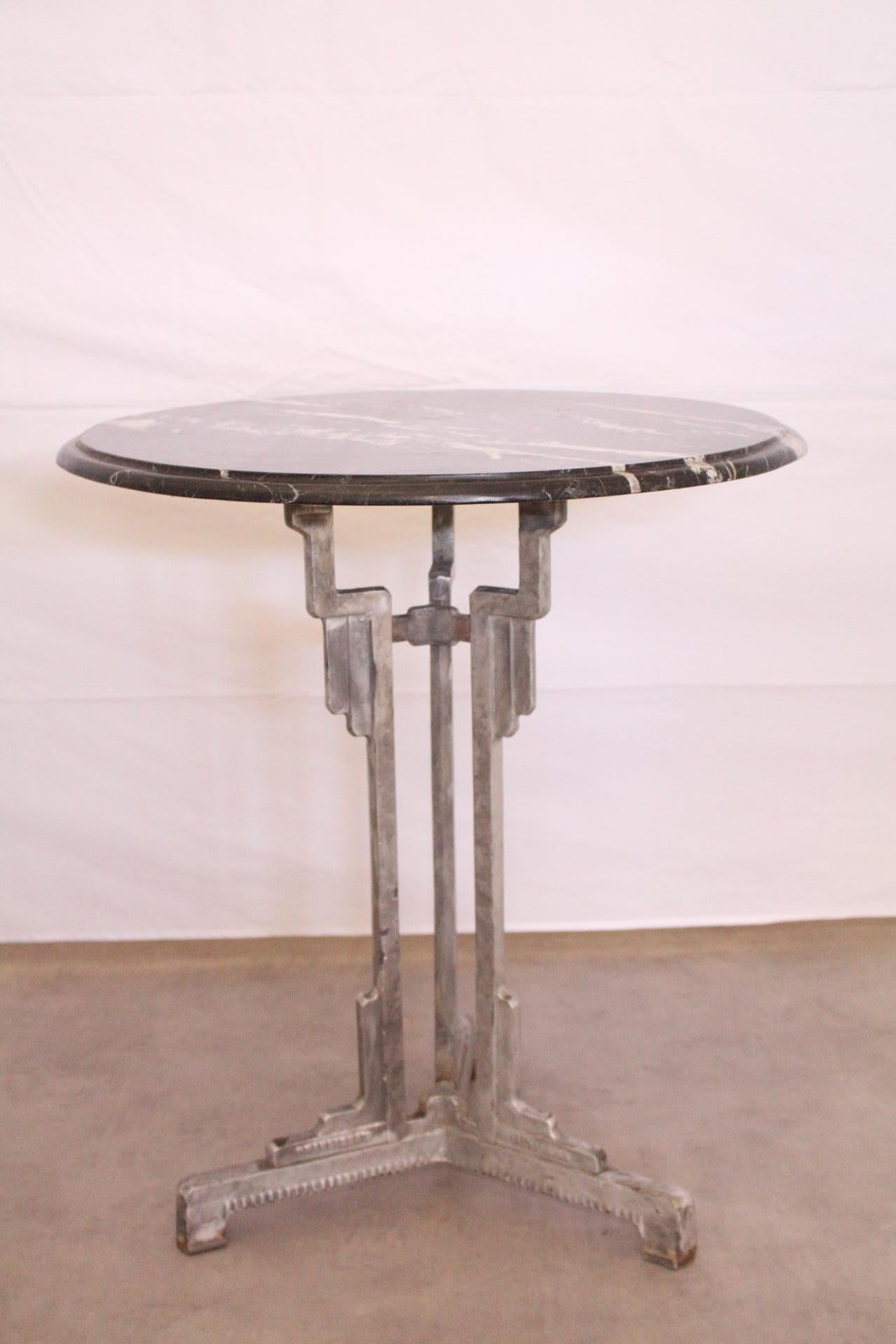 Art Deco Bistro Table Metal Base Charlionais Et Panassier Marble Top, circa 1930 3