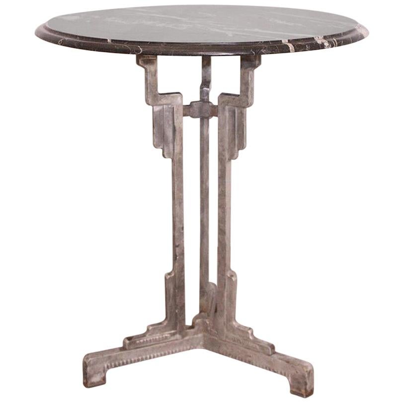 Art Deco Bistro Table Metal Base Charlionais Et Panassier Marble Top, circa 1930