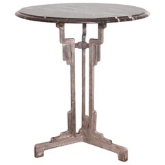 Vintage Art Deco Bistro Table Metal Base Charlionais Et Panassier Marble Top, circa 1930