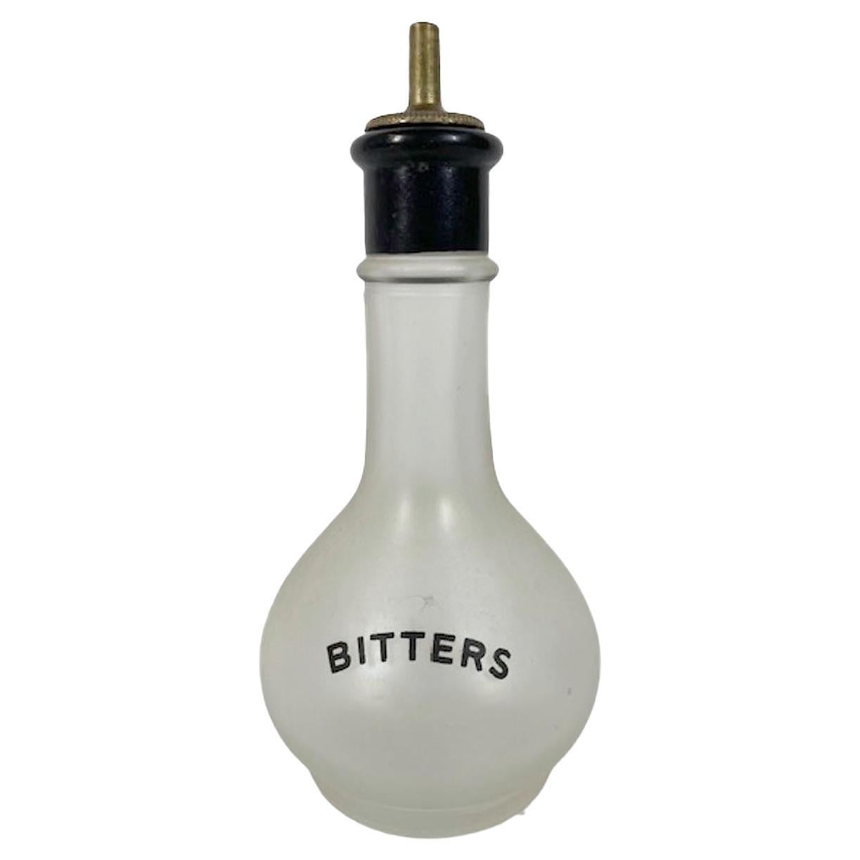 Art Deco Barflasche mit Bitters Back und dem Wort „Bitter“ in schwarzer Emaille