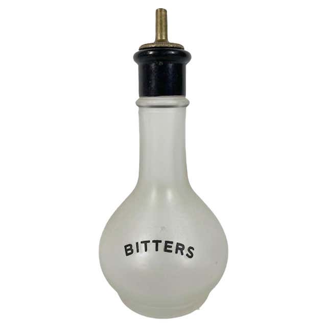 Art Deco Bitters Bottle with Pour Stopper and Black Enamel Rooster and ...