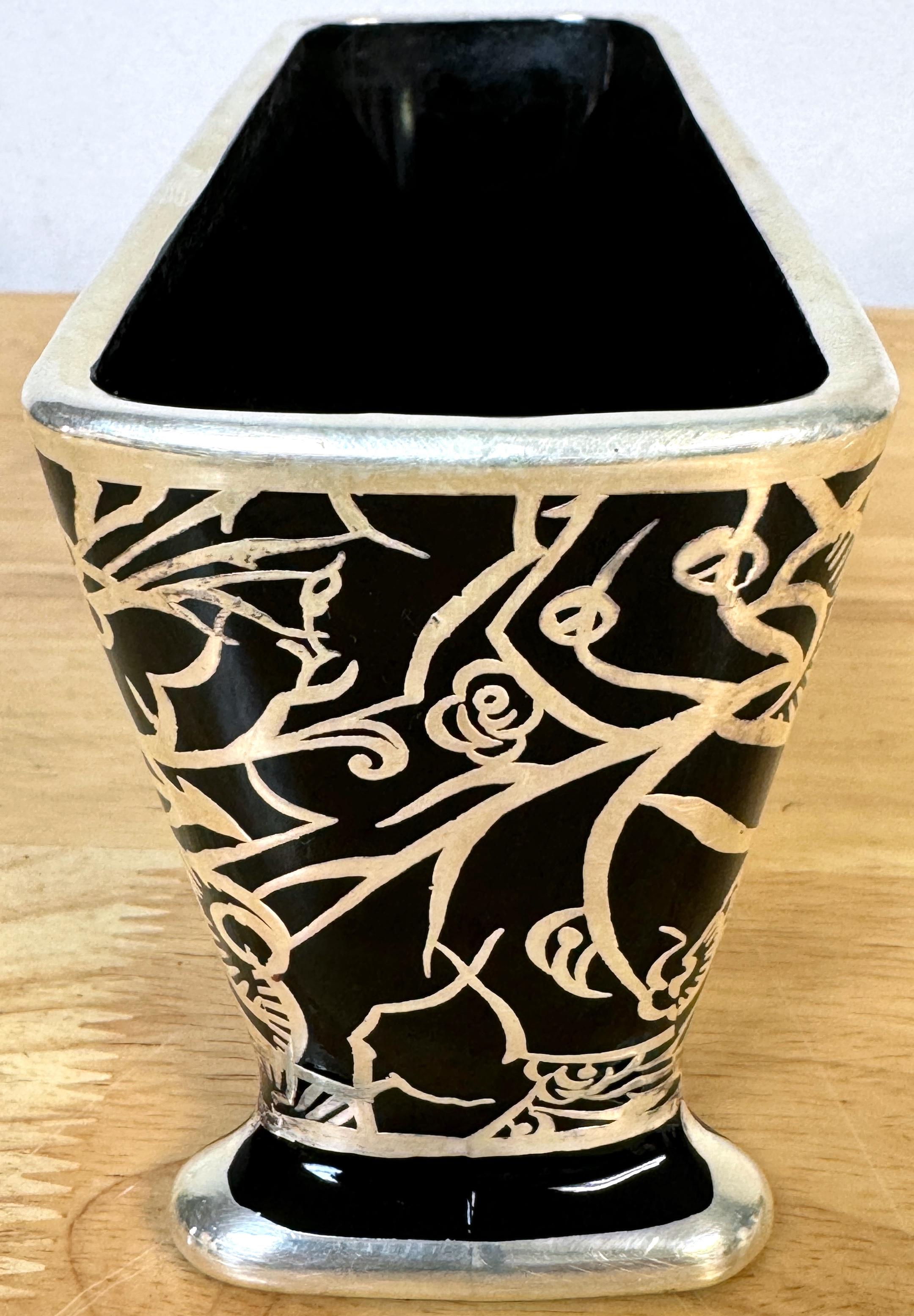 Argento 925 Vaso Art Deco in ametista nera e argento Antelope Landscape di Rockewell in vendita