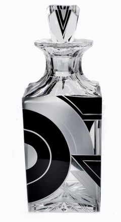 Art Deco Schwarz und Klarglas Whisky Dekanter Set