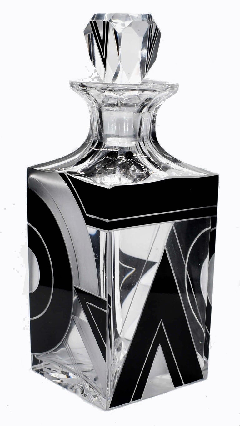 Art Deco Black and Clear Glass Whisky Decanter Set at 1stDibs
