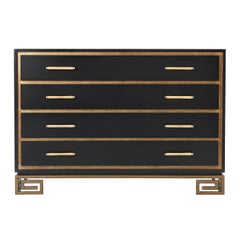 Art Deco Black and Gilt Greek Key Commode