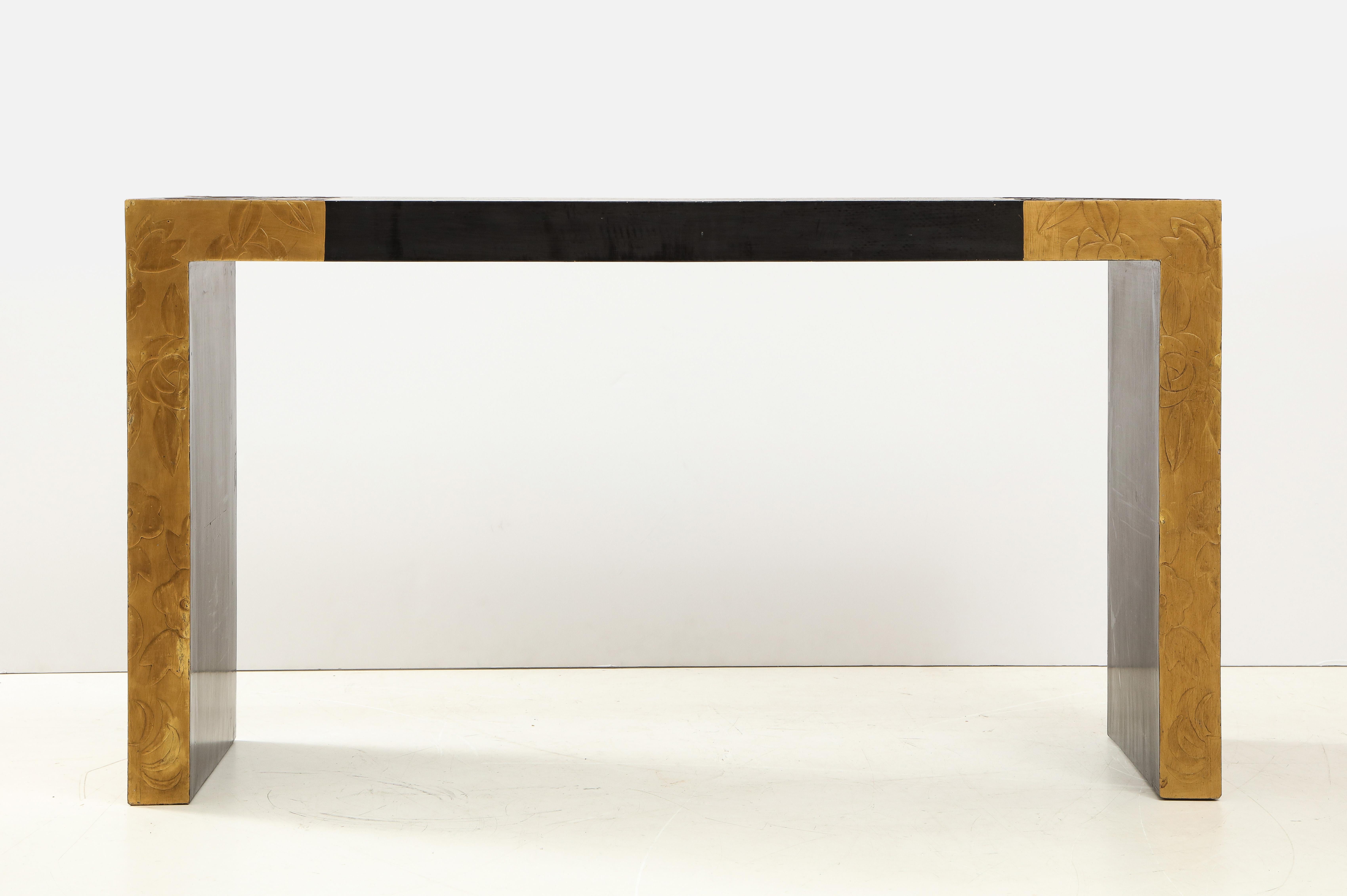Lacquered Art Deco Black and Gold Lacquer Console Table