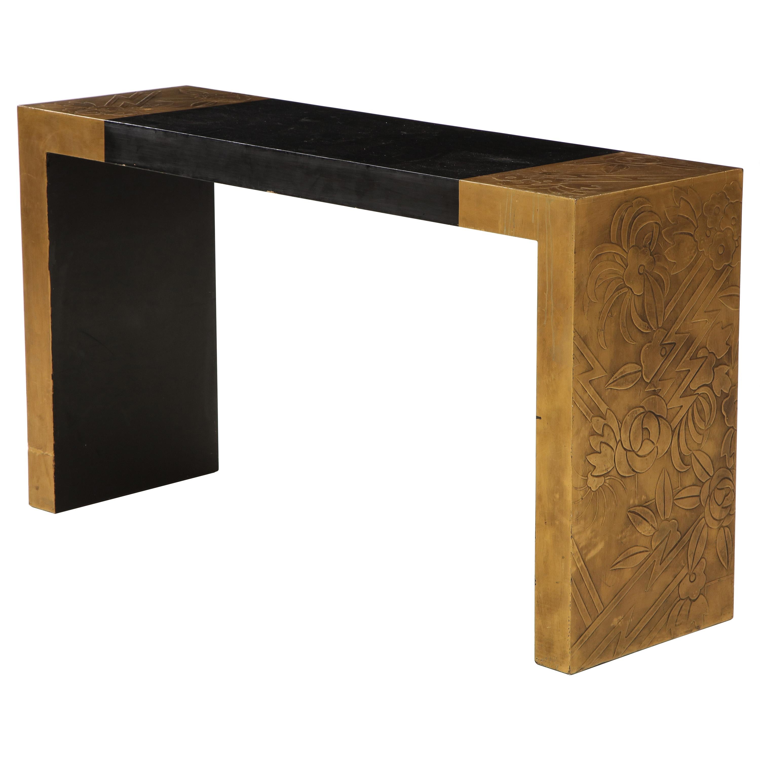 Art Deco Black and Gold Lacquer Console Table