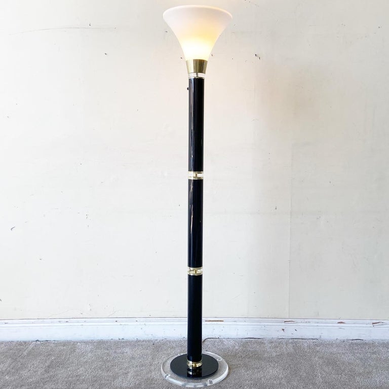 Art Deco Black and Gold Stacked Lucite Floor Lamp For Sale at 1stDibs