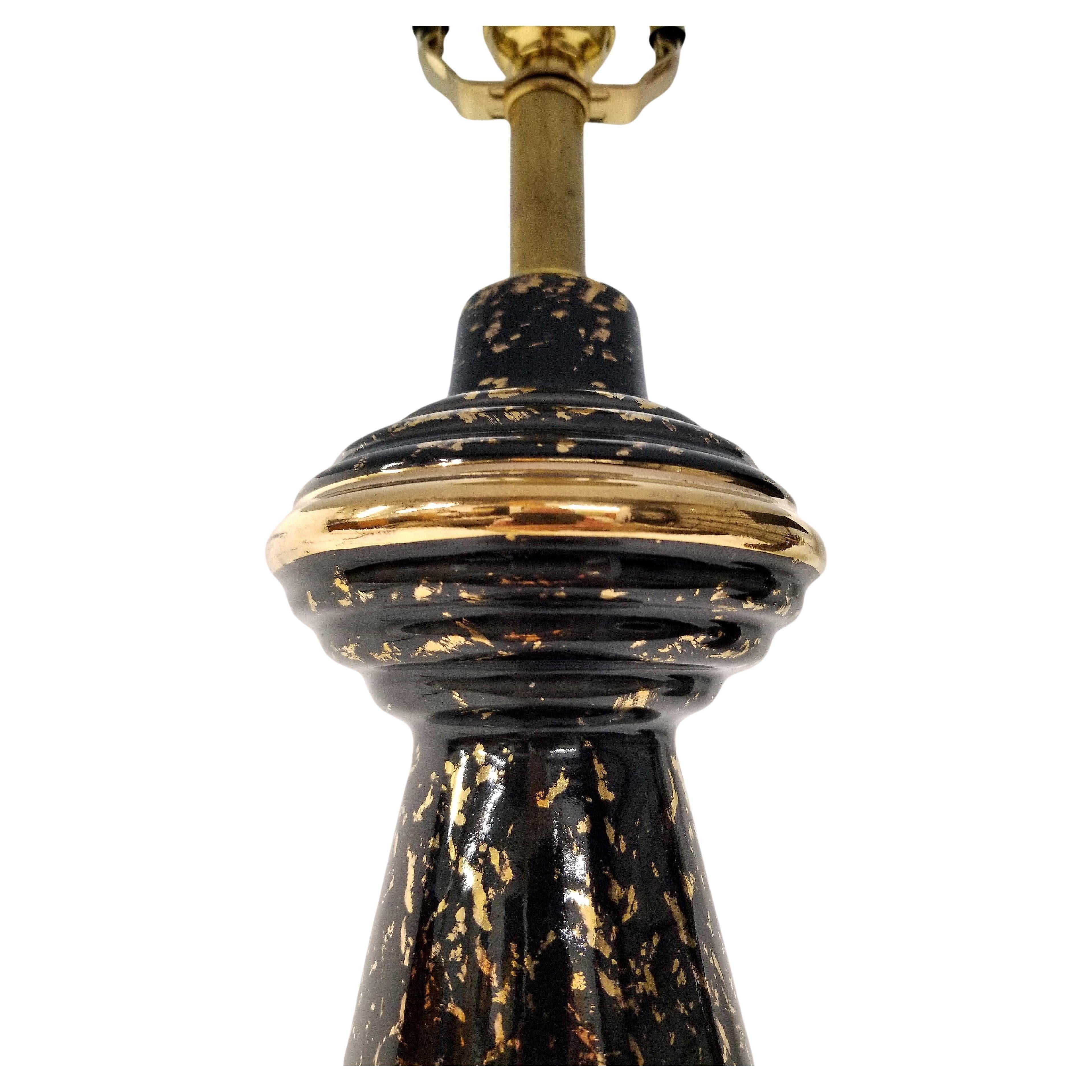 Art Deco Black and Gold Table Lamps with New Custom Shades - a Pair In Excellent Condition For Sale In Miami, FL