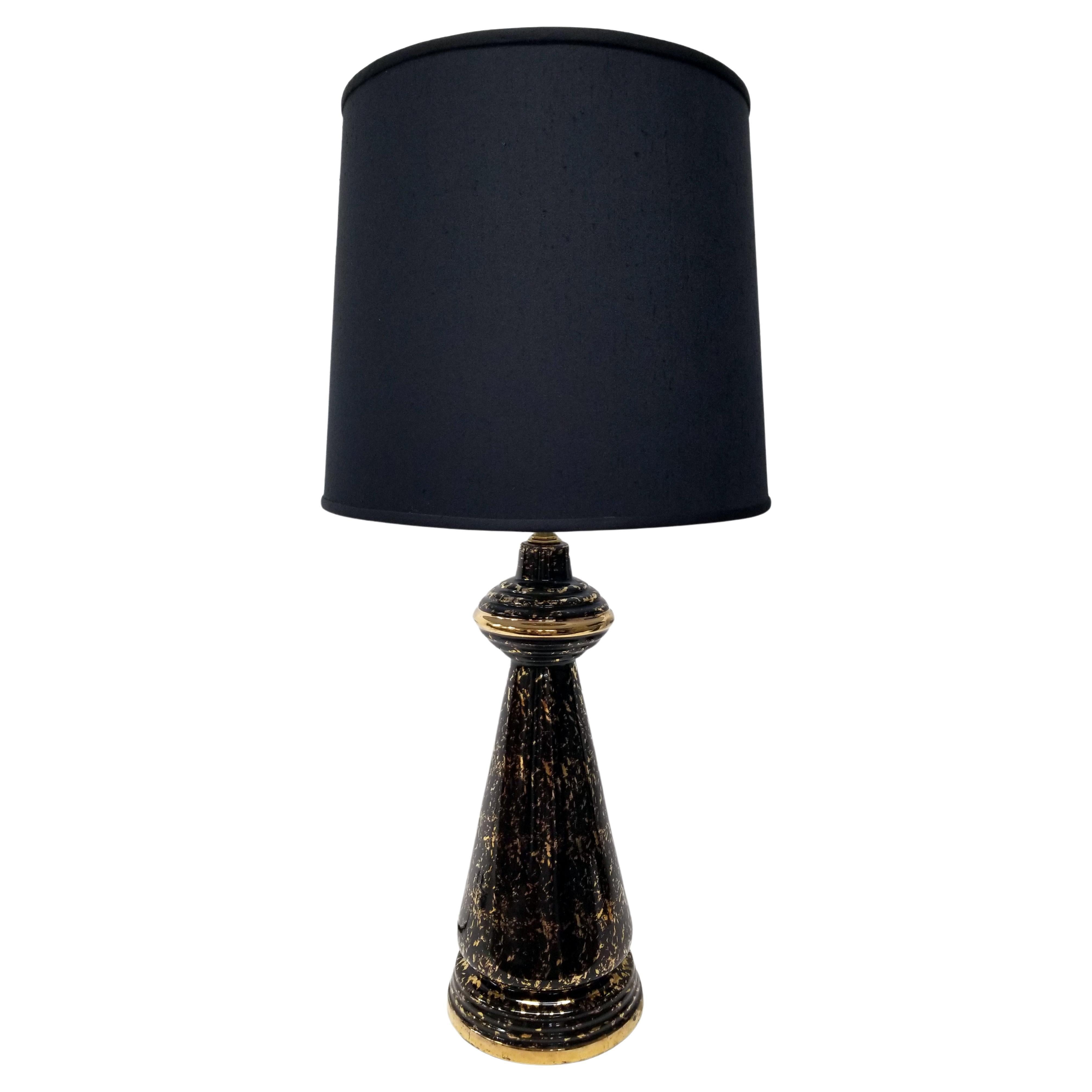 Art Deco Black and Gold Table Lamps with New Custom Shades - a Pair For Sale 1