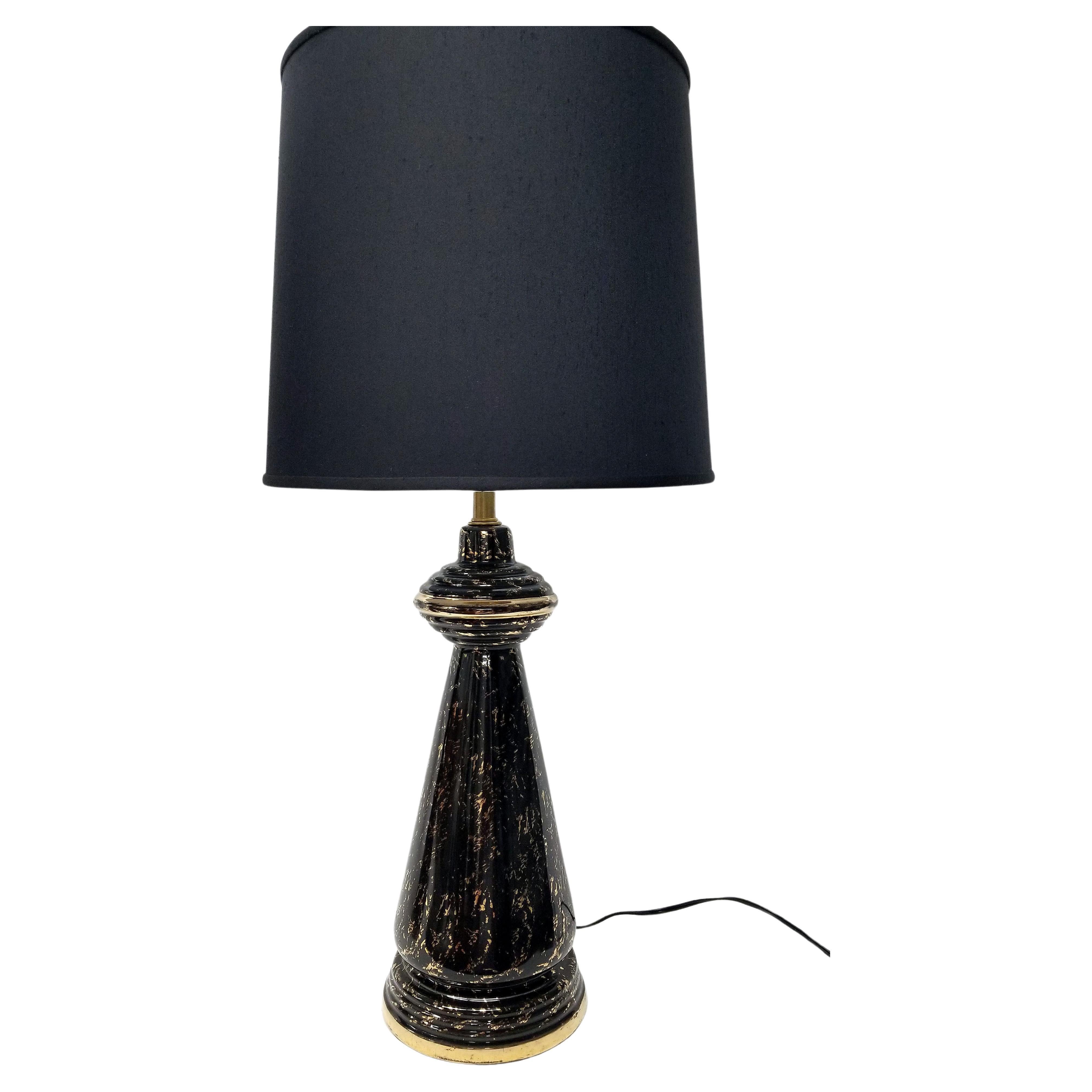 Art Deco Black and Gold Table Lamps with New Custom Shades - a Pair For Sale 3