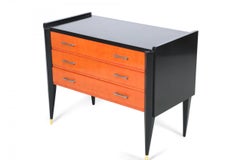 Art Deco Black and Orange Painted 3-Drawer Chest with Beveled Front Legs
