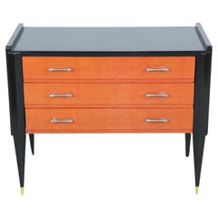 Art Deco Black and Orange Painted 3-Drawer Chest with Beveled Front Legs