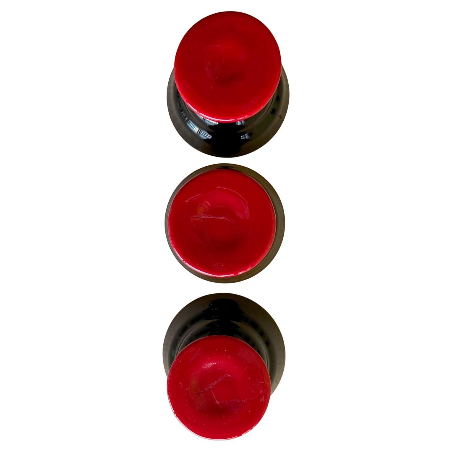 Art déco Service à liqueur Art Déco en verre de Murano noir et rouge, carafe et 5 verres en vente
