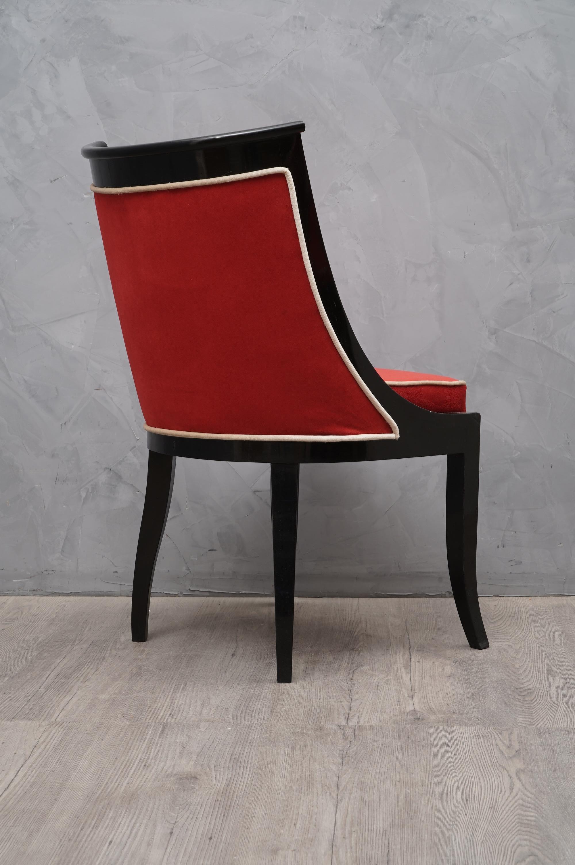 Art Deco Black and Red Velvet French Chairs, 1940 3