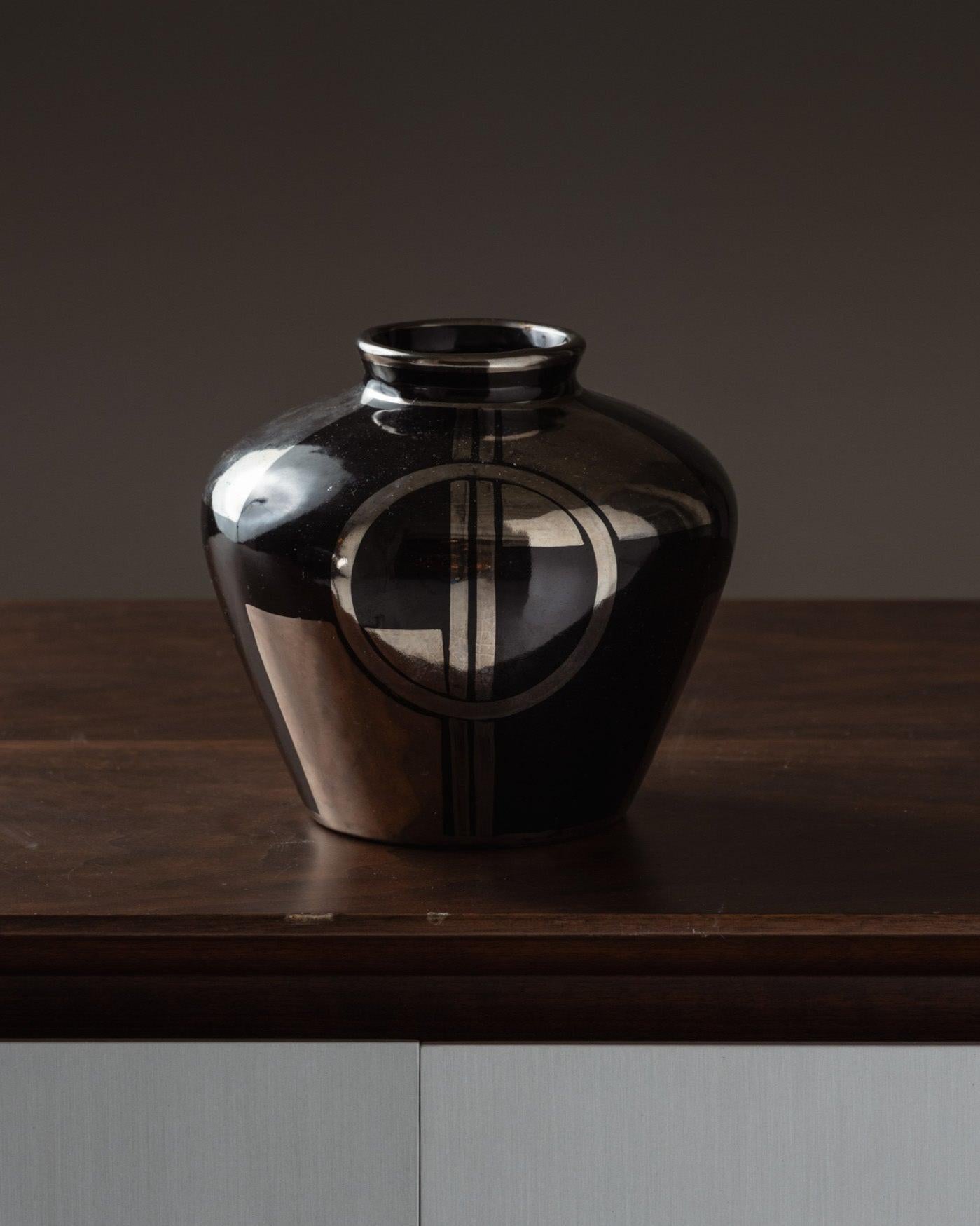 Art Déco Vaso a globo Art Deco nero e argento, anni '30 in vendita