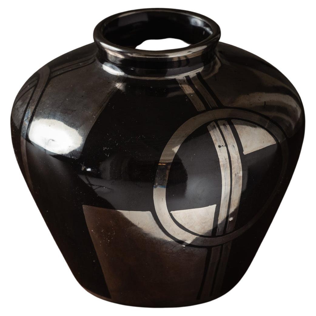 Vaso a globo Art Deco nero e argento, anni '30 in vendita