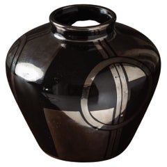 Vaso a globo Art Deco nero e argento, anni '30
