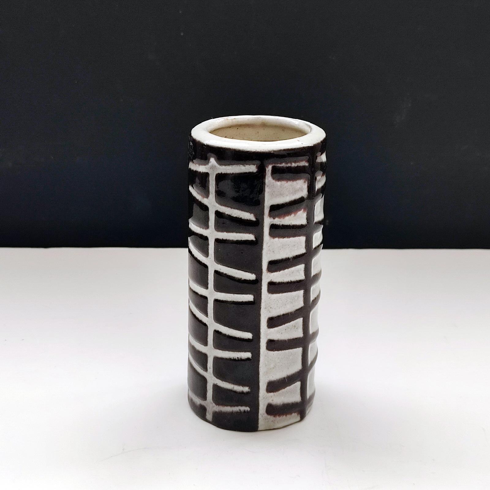 Swedish Art Deco Black and White Ceramic Vase by Atterberg for Uppsala Ekeby For Sale