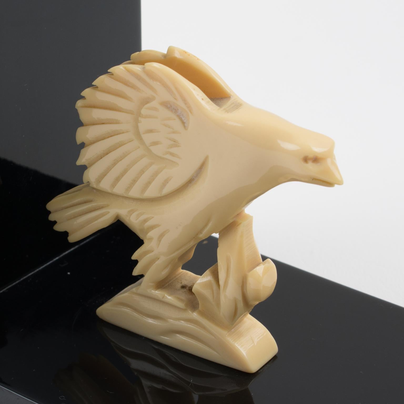 Art Deco Black and White Galalith Eagle Sculpture Bookends, circa 1930 For Sale 2
