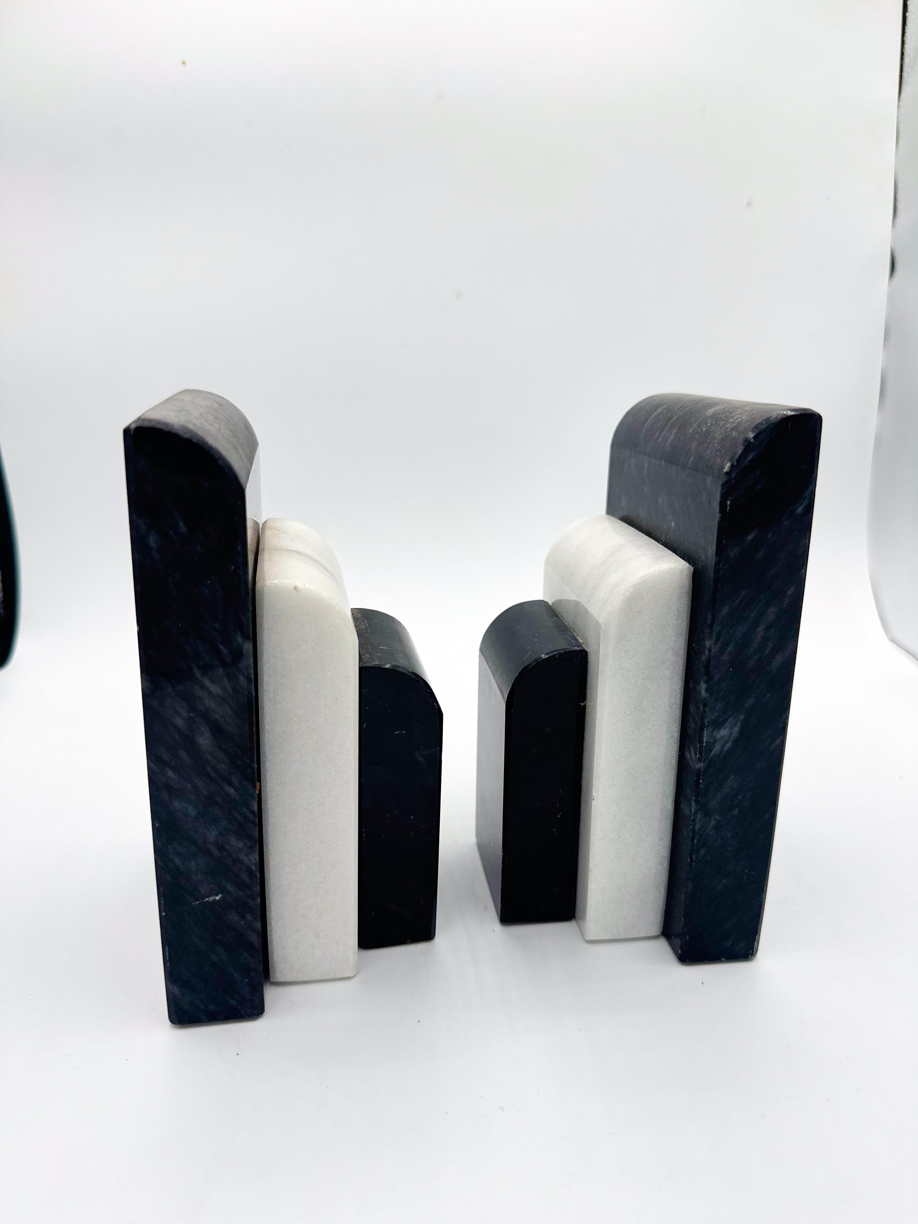Art Deco Black and White Marble Book Ends Pair Italy 5